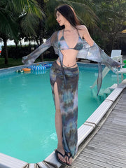 New Bikini Women's Four-Piece Long Skirt Sexy Europe And The United States Slim Spa Resort Bathing Suit