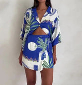 Voguable Summer New Women's Fashion Graffiti Casual Shirt, High Belt Shorts, Skirt Set, Women's Clothing voguable