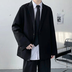 White Black Blazer Men Fashion Society Mens Dress Jacket Korean Loose Business Casual Suit Jacket Mens Office Formal Blazer voguable