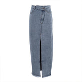 Voguable Irregular Split High Waist Vintage Denim Button Autumn Long Skirts Slimming Mujer All-match Casual Skirt Streetwear Winter voguable