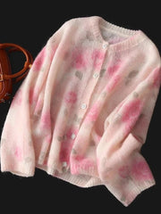 Elegant Floral Sweet Cardigan Sweaters Women Long Sleeve Lazy Wind Vintage Knitted Coats Fall New O Neck Single Breasted Tops voguable