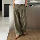 Men's Korean Light Luxury Draped Linen Wide Leg Pants Leisure Button-down Solid Color Straight Premium Elegant Sweatpants M-3XL voguable