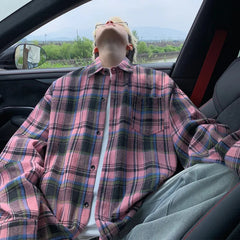 Autumn Long Sleeved Shirt Men Fashion Retro Plaid Shirt Men Japanese Streetwear Hip-hop Loose Casual Shirts For Men Large Sizes voguable