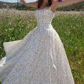 French Elegant Flower Prints Camis Dress Women Summer Sexy Spaghetti Strap A Line Dress Lady Fashion Slim Pleated Party Vestidos voguable