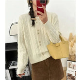 Mint Mambo Knitted Cardigan for Women's Sweater Retro Twist Gold Button Small Fragrance Style Loose Red Top voguable