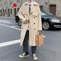 Autumn Trench Coat Lapel Pockets Keep Trendy Belt Notch Collar Men Spring Coat Spring Trench Coat for Dating