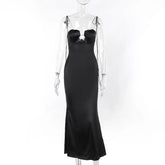TARUXY Satin Bandage Dress Women Hollow Out Sleeveless Slim Long Dresses Femme Summer Party Elegant Sexy Backless Dress Woman voguable