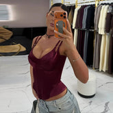 Voguable Chic Spaghetti Strap Backless Vest Top Women Sleeveless V-neck Zipper Corset Tops Female Spring Summer Tank Party Vacation voguable
