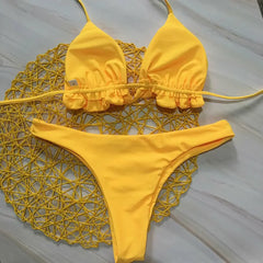 Summer Brazilian Bikini Set Women Sexy Bandage Top Thong Bottom 2 Pieces Set Push-up Swimwear Lace Up Swimsuit Beachwear voguable