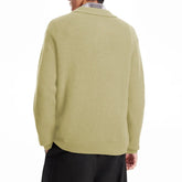 New American Retro Men Polo Sweater Luxury Trendy Jacquarded V Neck Knit Solid Color Pullover Leisure Loose Long Sleeve Knitwear voguable