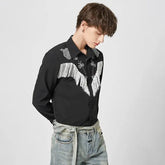 Men Shirt Embroidered Tassel Patchwork Lapel Long Sleeve Fashion Camisa Streetwear Button Casual Men Clothing S-5XL voguable