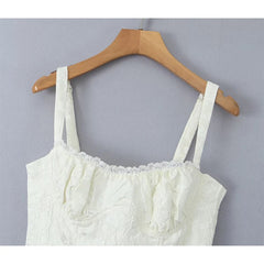 YENKYE Sexy Women Lace Trim Jacquard Sling Mini Dress Low Waist Summer Ladies Party Robe voguable