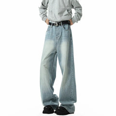 Spring Men's Denim Pants Vintage blue Washed Male Jeans Straight Casual Menwear Loose Wide Leg Trousers New Fashion jeans