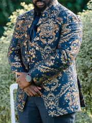 Voguable Floral Men Suits for Wedding with Stand Collar Formal Groom Tuxedo 3 Pieces Custom Made Formal Fashion Jacket with Pants Vest voguable