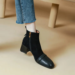 New Winter Women Boots Square Toe Chunky Heel Boots Genuine Leather Sheep Suede Leather Shoes for Women Retro Ankle Boots voguable