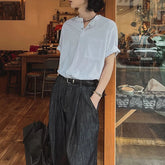 New Fashion Korean Style Men T-shirt Light Luxury Henry Collar Tops Casual Loose High Quality Solid Color Half Sleeve Tees M-2XL voguable