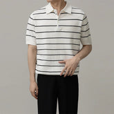 Men's Clothing Light Luxury Business Striped Polo Shirt Casual Slim-fit Knitted Short Sleeve T-shirt High Quality Patchwork Tops voguable
