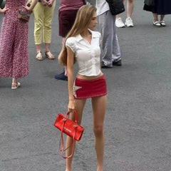 Voguable Vintage mini skirts sweet cool spicy girl goth leather skirt for women sexy low waisted gothic hip wrapped denim short y2k skirt voguable