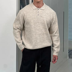 New British Retro Men Polo Neck Sweater Light Luxury Knit Loose Long Sleeve Pullover Casual Solid Color Premium Knitwear M-3XL voguable