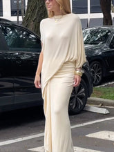Voguable Elegant 2-Piece Set Women Irregular Sleeve Ribbon Top+Peach Hip Bottom Casual Classic Office Stretch Slim Outfits voguable