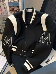 American Fashion High-end Baseball Uniform Embroidered Letters Black White Color-blocking Niche Fat Girl Cardigan Top Coat Chic voguable