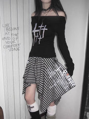 Japanese Style Harajuku Striped Skirt Women Vintage Gothic Y2k Grunge Mini Skirt Punk Irregular Streetwear Short Skirts voguable