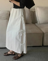 Voguable Korean Women's Classic Chic Design Bow Tied Half Skirt Summer Retro Fashion Casual Street Wear Women Versatile Split Long Skirt voguable