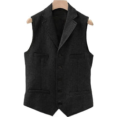 Tweed Herringbone Mens Suit Vest Slim Fit Notch Lapel With 4 Pockets Groomsmen Wedding Waistcoat For Wedding voguable