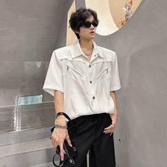 Patchwork shirt men Zip Trim Stage Performance Shirt Trendy Casual Fashion Slim Fit Party Club Wear Stagewear Costume Apparel voguable