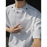 Tshirt Men Slim Fit Solid Color Round Neck t Shirt Button trim Summer Casual Tee Shirt Lightweight Breathable Cotton Fashion Top voguable