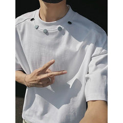 Tshirt Men Slim Fit Solid Color Round Neck t Shirt Button trim Summer Casual Tee Shirt Lightweight Breathable Cotton Fashion Top voguable