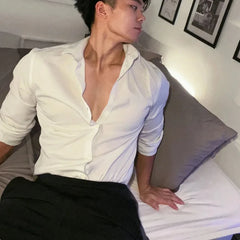 Spring Autumn Fashion Turn-down Collar Long Sleeve Solid Blouse Men's Clothing Korean Casual All-match Button Simplicity Shirts voguable