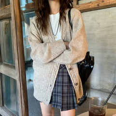 Slouchy Knit Cardigan Sweater for Women Comfy Cable-knit Button Up Sweater Jacket Female Autumn Winter Vintage Outfit voguable