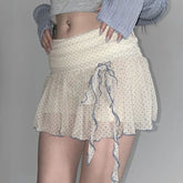 Voguable Women Polka Dot Ribbon Short Skirt Retro Sweet Design Korean High Street Fashion Basic Versatile Mini Skirt voguable