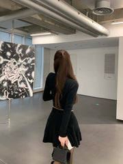 Voguable Casual Autumn White Knitted Sweater Mini Dress Women Black Elegant Lady Dresses Fashion Party Pure Color One Piece Dress voguable