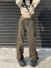 Voguable Vintage Leopard Print Pantalon Femme Wide Leg Pants Women High Waist Straight Y2k Jeans Casual Fashion Korean Jean Trousers voguable