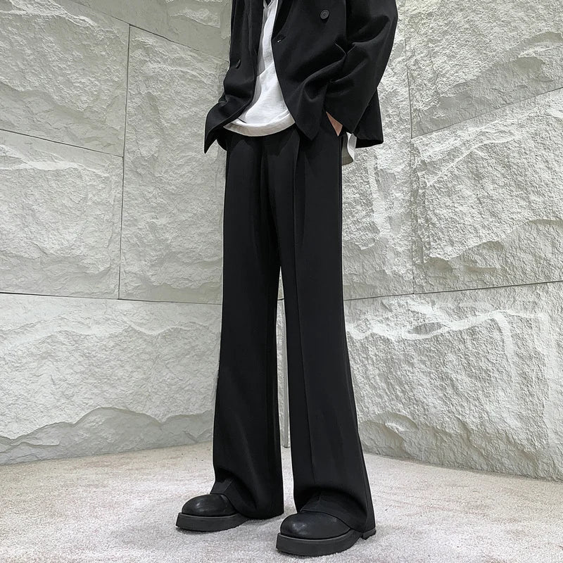 Solid Color Suit Pants Men Fashion Society Mens Dress Pants Korean Loose Straight Flared Pants Mens Office Formal Trousers M-2XL voguable