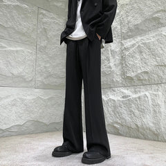 Solid Color Suit Pants Men Fashion Society Mens Dress Pants Korean Loose Straight Flared Pants Mens Office Formal Trousers M-2XL voguable