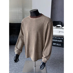 Autumn Knitted T-shirt Men Fashion Casual Long Sleeve T-shirt Men Streetwear Korean Loose Round Neck T Shirt Mens Top M-3XL voguable