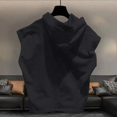 Voguable Hooded Sleeveless T-shirt Men's Summer New Plus Size Solid Color Loose All-match Vest Tops Street Casual Fashion Men Clothing voguable