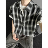 Summer Short Sleeved Shirt Men Fashion Retro Casual Shirt Men Japanese Streetwear Loose Plaid Shirt Mens Vintage Shirts M-3XL voguable