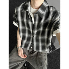 Summer Short Sleeved Shirt Men Fashion Retro Casual Shirt Men Japanese Streetwear Loose Plaid Shirt Mens Vintage Shirts M-3XL voguable