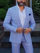 Voguable New Men's Suit 2 Pieces Blazer Pants Single Breasted Pinstripe Buckle Work Wool Wear Wedding Prom voguable