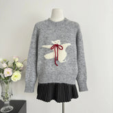 Fall Winter Women Vintage Korean Fashion O-neck Sweater Kawaii Graphic Pullovers Knitwear Shoujo Cozy 2000s Aesthetic Cute Core Pbong