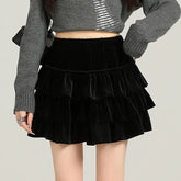 Voguable Vintage Black Velvet Mini Skirt Women Y2K Ruffles Patchwork Ball Gown Skirts Winter Harajuku Streetwear Casual A Line Faldas New voguable