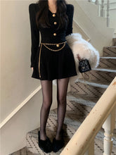 Voguable Sexy Black Knitting Female Mini Dress Chic Chain Buttons Slim V-neck Fashion Women's Dresses Solid Color Winter Dresses voguable