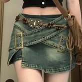Voguable Vintage Oversize Washed Old Denim Skirts Women New Summer Spice Girl Irregular A- Line Wide Leg Female Blast Street Denim Skirt voguable