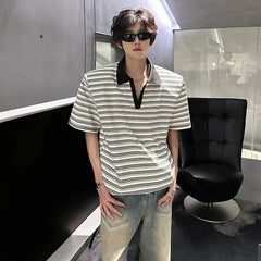 Men Loose Fit Striped Polo Shirt Casual Fashion Collar T-Shirt man Breathable Streetwear Summer Top Tee Trendy Mens Clothing voguable
