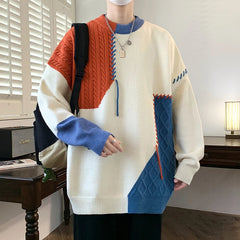 Winter Sweaters Men Warm Contrasting Casual Knitted Pullovers Men Streetwear Loose Long Sleeved Sweaters Mens Jumper Clothes voguable