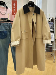 Y2K Fashion Patchwork Cargo Jacket Women Autumn Korean Chic Lapel Midi Windbreaker Bf Long Sleeve Loose Streetwear Overcoat voguable